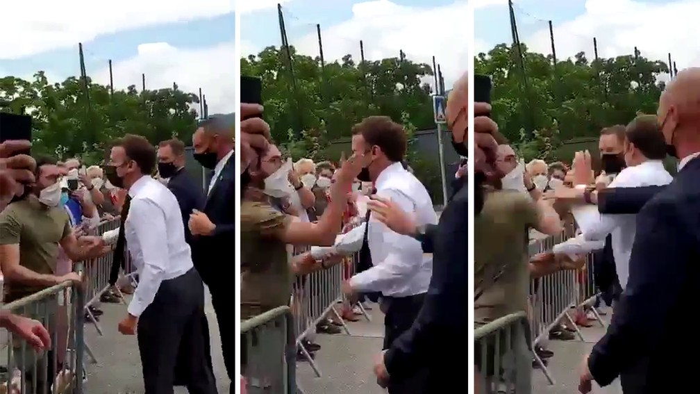 VÍDEO: presidente da França Emmanuel Macron recebe bofetada no rosto