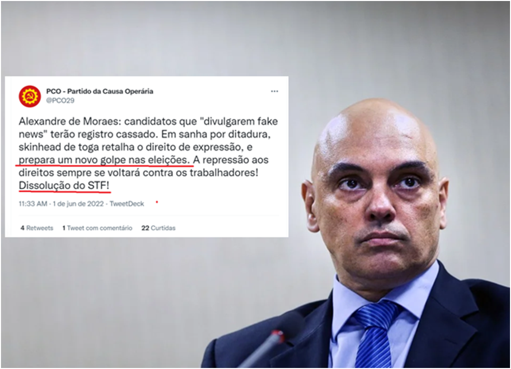 Sem provas, partido de extrema-esquerda diz que Moraes prepara 