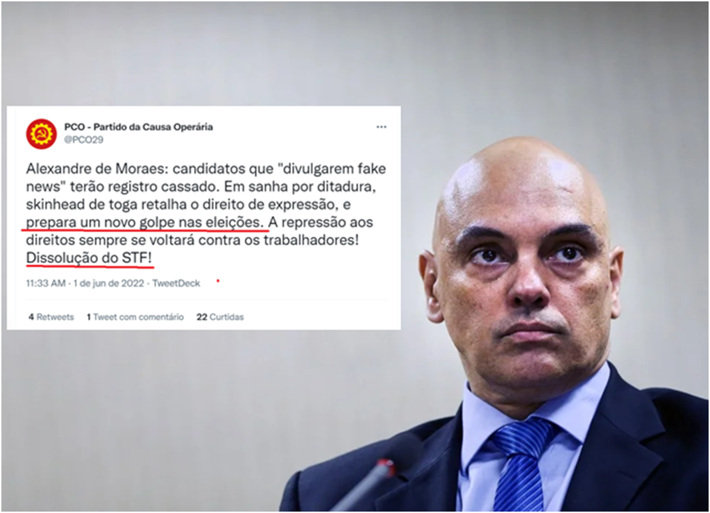 Sem provas, partido de extrema-esquerda diz que Moraes prepara "golpe nas eleições"